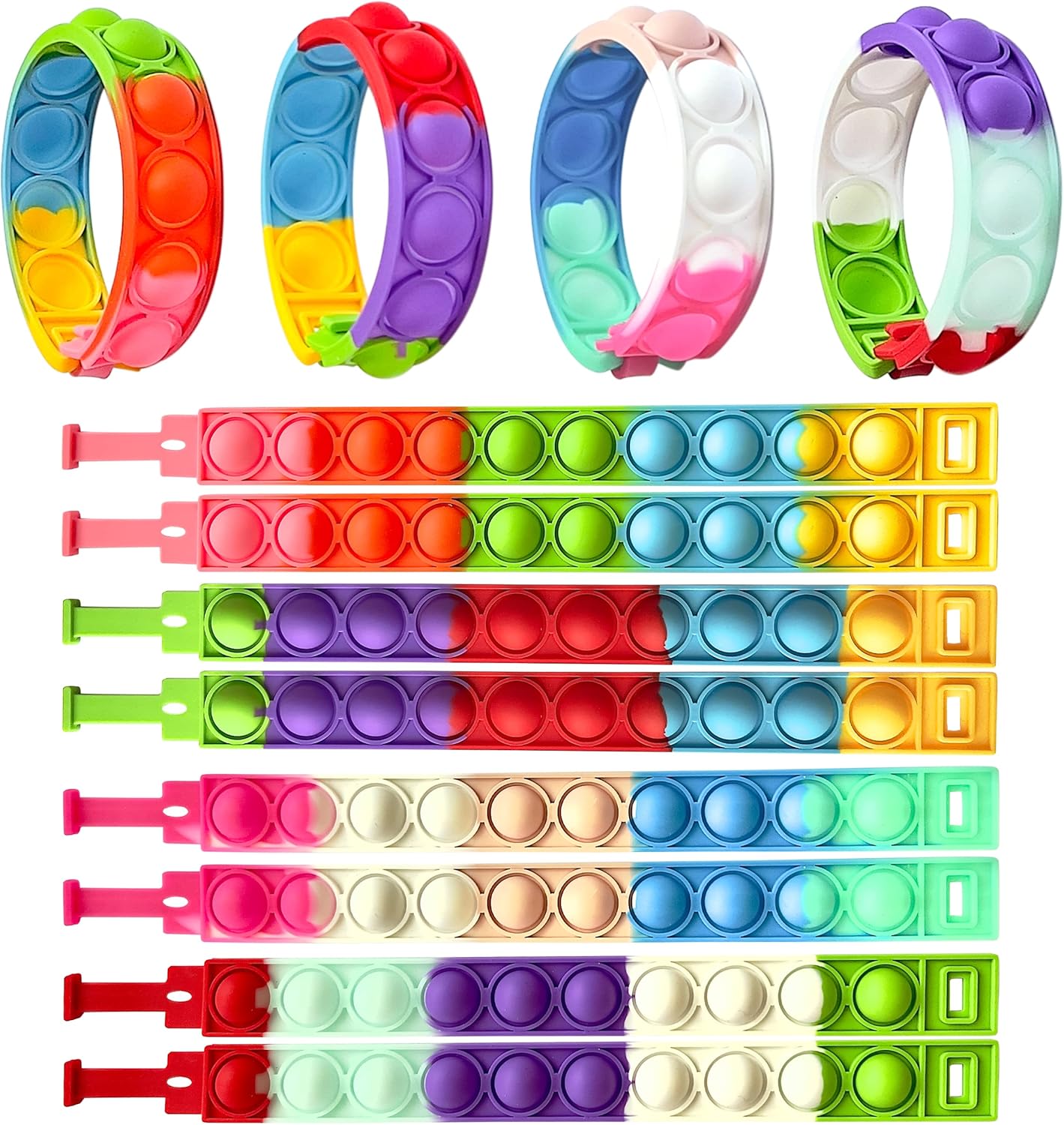 32 PCS Bracelets Glow in The Dark Pop it Fidget Toy, Rainbow Party Favors, Stress Relief Wristband Set, Push Bubbles Sensory Autistic Pack Kids Ages 5 8 12 Adult Student Gift