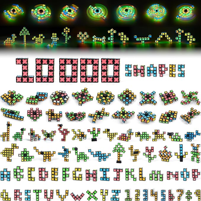 TOSY Magnet Fidget Spinner Glow - 16 Blocks, 3 in 1 Toy: Transformable Fidget Spinner, Infinity Cube, 2x2 Puzzle Cube, Glow, STEM/STEAM Magnet Tiles Birthday Gift for Kids/Boys/Girls/Adults, 2-Pack