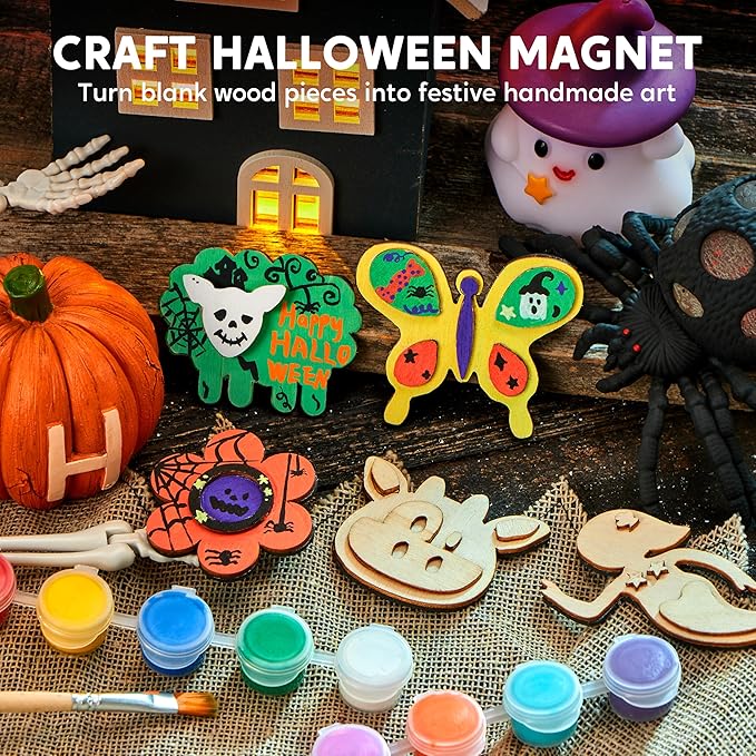 JOYIN 12 Wooden Magnet Creativity Arts & Crafts Painting Kit for Kids, Decorate Your Own Painting Gift for Easter Basket Stuffers, Birthday Parties and Family Crafts, Party Favors for Boys Girls