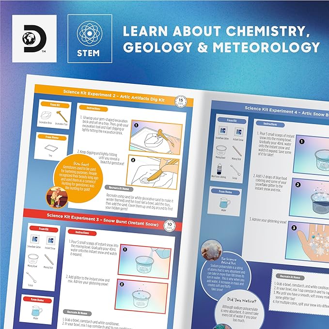 Discovery™ Frozen Earth Science Kit – 67 Experiments STEM Chemistry Lab for Kids| Grow Crystals, Make Snow & Slime, Ice Explosions & More| Educational Learning Activity Toy| DIY STEM Set Gift| Ages 8+