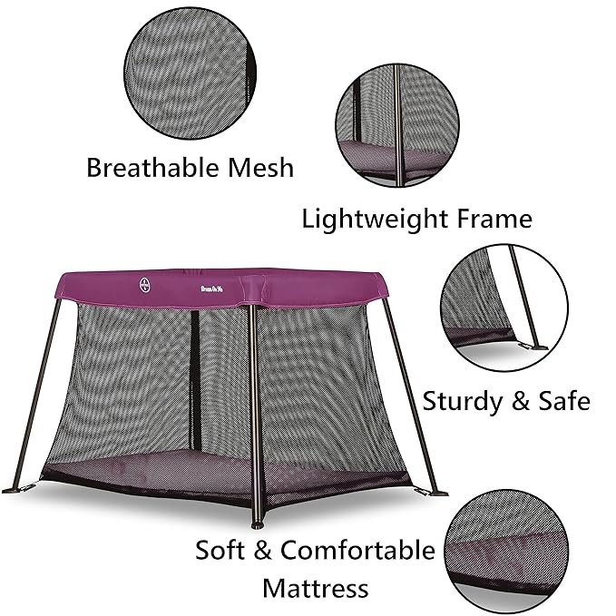 Dream On Me Travel Light Playard | Award-Winning Portable Baby Play Yard & Travel Crib | Lightweight Foldable Design with Padded Mattress