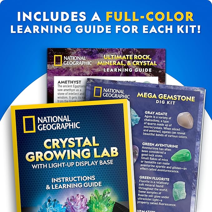 National Geographic Geology Bundle – Including Rock Collection Box for Kids, Crystal Growing Kit, and Gemstone Dig Kit, Real Gemstones and Crystals, Science Kit for Boys and Girls (Amazon Exclusive)