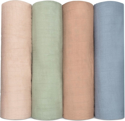 Comfy Cubs Muslin Swaddle Blankets Pack of 4, 47 x 47 Inches, Soft Cotton Baby Blanket Set, Large Multipurpose Swaddling Wraps for Newborns - Self-Soothing Swaddle - Pacific, Cedar, Sage, Blush