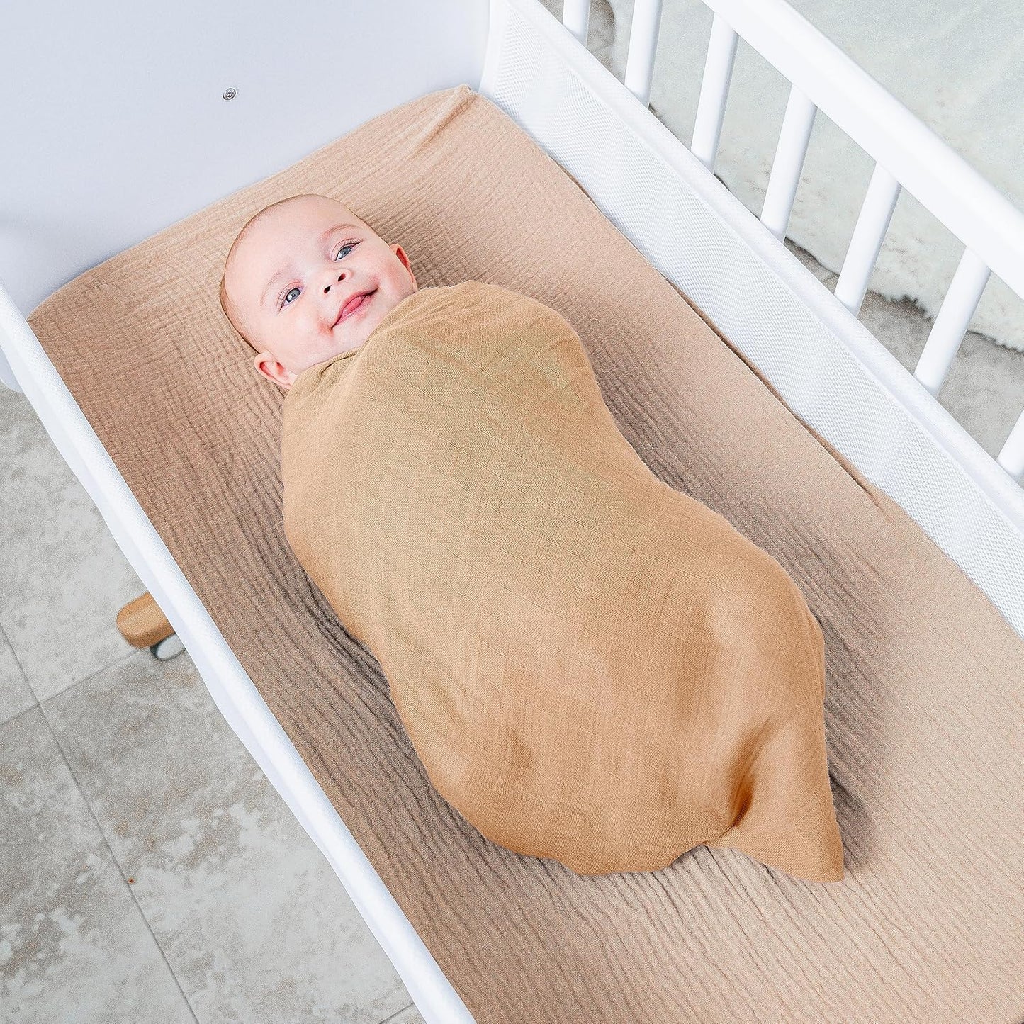 Comfy Cubs Muslin Swaddle Blankets Pack of 1 - 47 x 47 Inch Soft Cotton Baby Blanket Set, Large Multipurpose Wraps for Newborns - Self-Soothing Swaddles for Newborns - Caramel