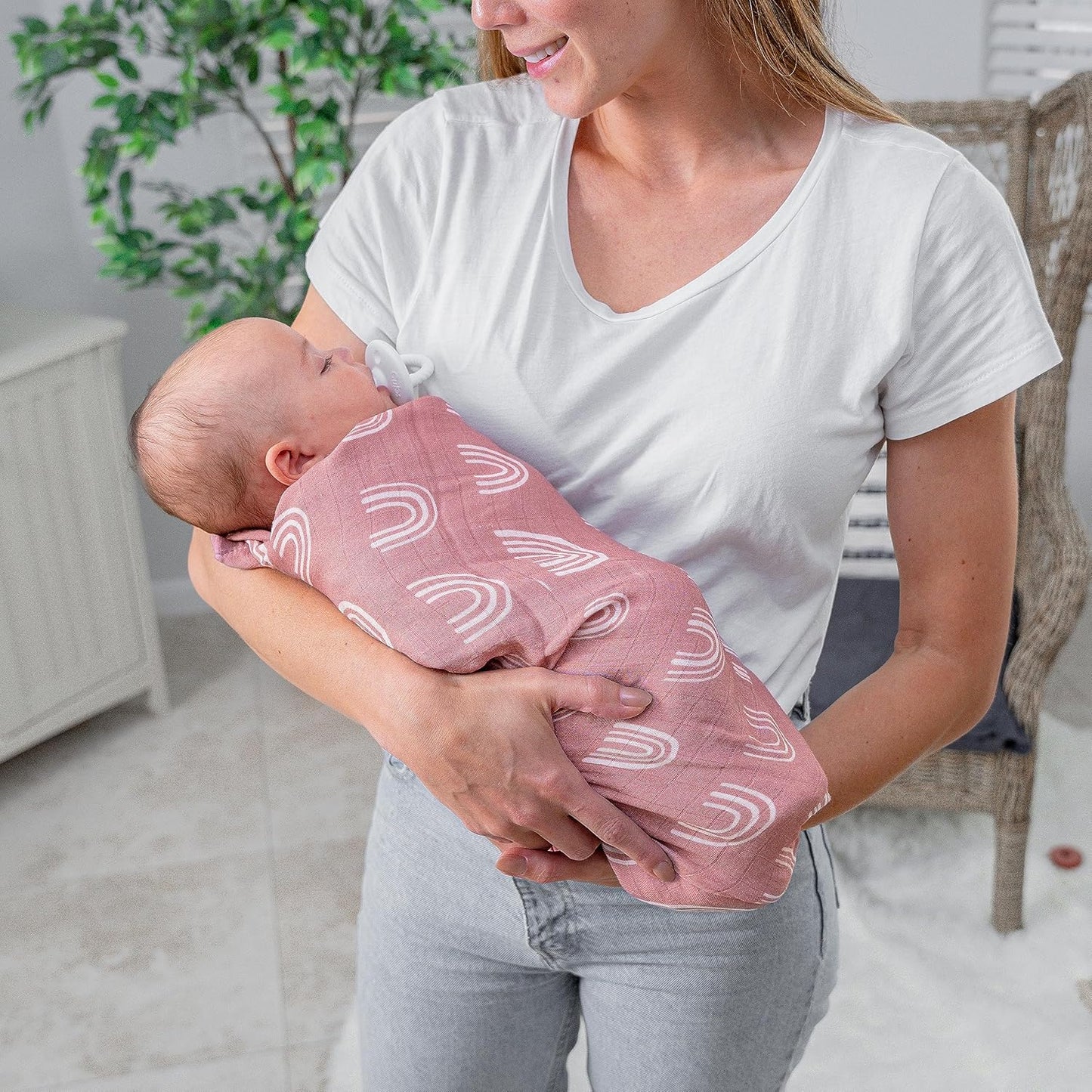 Comfy Cubs Muslin Swaddle Blankets Pack of 2 - 47 x 47 Inch Soft Cotton Baby Blanket Set, Large Multipurpose Wraps for Newborns - Self-Soothing Swaddles for Newborns - Sun & Rainbow