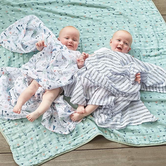 aden + anais Essentials Swaddle Blanket, Muslin Blankets for Girls & Boys, Baby Receiving Swaddles, Newborn Gifts, Infant Shower Items, Wearable Swaddling Set, 4 Pk, Dinotime
