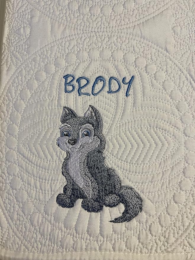 Personalized Baby Blanket Quilt | Monogrammed Blankets for Boys and Girls | Embroidered Baby Gifts | (Wolf)
