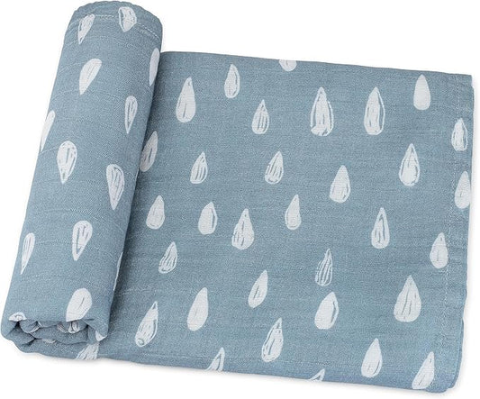 Comfy Cubs Muslin Swaddle Blankets Pack of 1 - 47 x 47 Inch Soft Cotton Baby Blanket Set, Large Multipurpose Wraps for Newborns - Self-Soothing Swaddles for Newborns - Blue Raindrops