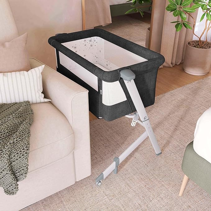 Evolur Stellar Bassinet & Bedside Sleeper – Adjustable Height Bedside Crib for Newborns, Breathable Mesh Sides, Portable Co-Sleeper, Easy To Fold and Travel, Carry Bag Included