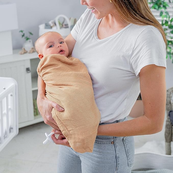 Comfy Cubs Muslin Swaddle Blankets Pack of 2 - 47 x 47 Inch Soft Cotton Baby Blanket Set, Large Multipurpose Wraps for Newborns - Self-Soothing Swaddles for Newborns - Cedar & Caramel