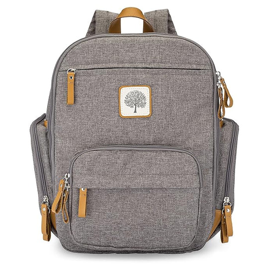 Parker Baby Diaper Backpack - Full Zip Diaper Bag with Insulated Pockets - Gray