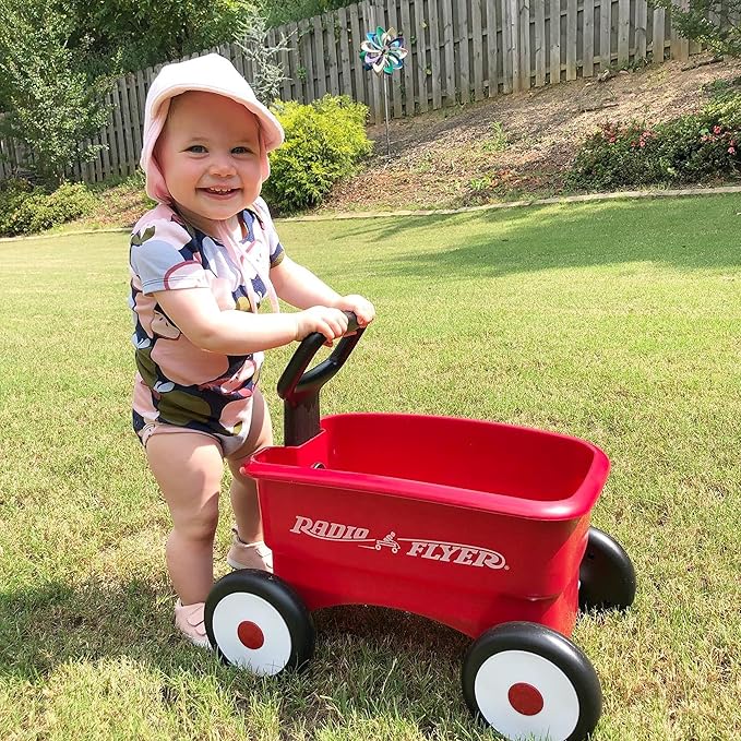Baby Walker Wagon, Baby Toy Cart, Wagon for Kids, Toddler Toys, Radio Flyer Push & Pull Walker with Garden Tools, Red, for Ages 1-4 Years