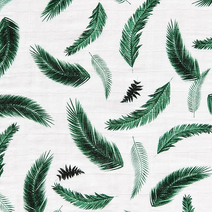 Margaux & May Organic Muslin Cotton Baby Crib Sheet, Green Feather Print, Fitted, Breathable, Toddler Bedding, 52 x 28, Deep Pocket, Organic Crib Sheets for Cozy Sleep