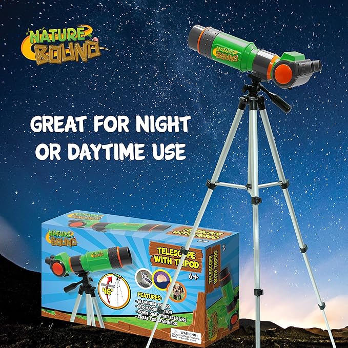 Nature Bound Telescope for Kids and Beginners, 16X Magnification and 15mm Lens for Indoor and Outdoor Use - Adjustable Tripod Included - for Kids Ages 6+, Green (NB538)