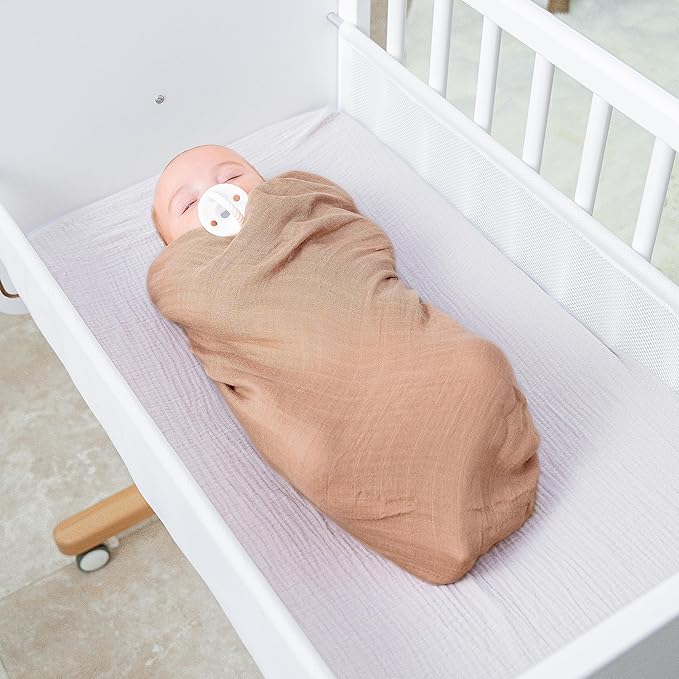 Comfy Cubs Muslin Swaddle Blankets Pack of 2 - 47 x 47 Inch Soft Cotton Baby Blanket Set, Large Multipurpose Wraps for Newborns - Self-Soothing Swaddles for Newborns - Cedar & Caramel