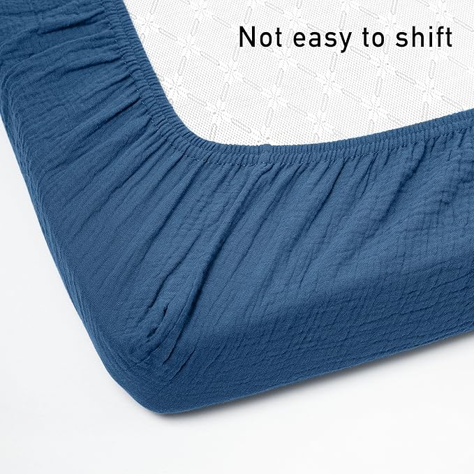 Muslin Mini Crib Sheets, 2 Pack for Baby Boy and Girl, Soft Breathable Stretchy Baby Pack N Play Mattress and Mini Cribs Sheet, Universal Fitted Portable/Mini Crib Mattresses (Blue Deer)
