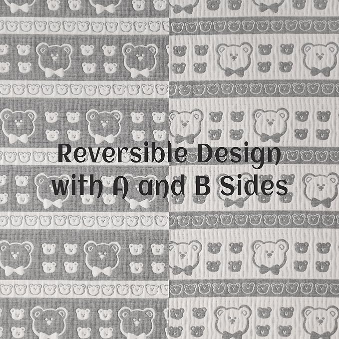 NTBAY 3 Layer Muslin Cotton Toddler Blanket, Jacquard Reversible Nursery Bed Blanket, Super Soft and Thermal for All Seasons, Decoration Gift, 30"x40", Dark Grey Bear